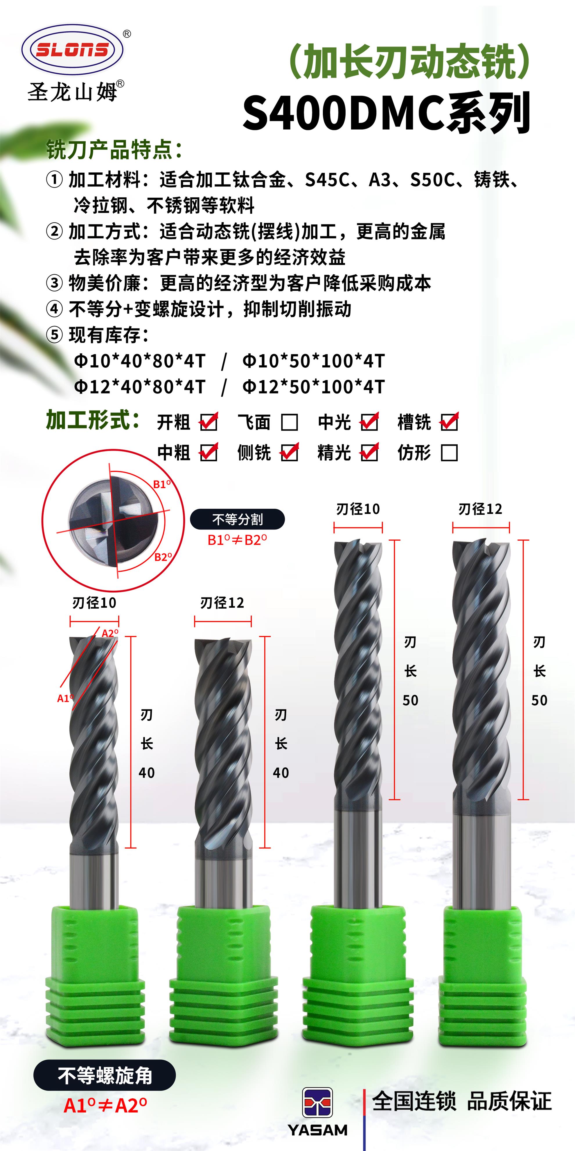圣龙山姆®SLONS®S400DMC系列加长刃动态铣刀
